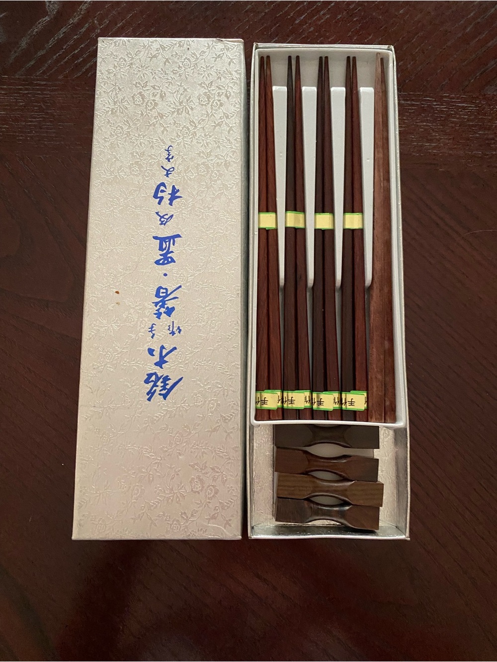 Boxed set of traditional Japanese Wooden  Chopsticks complete with matching rest